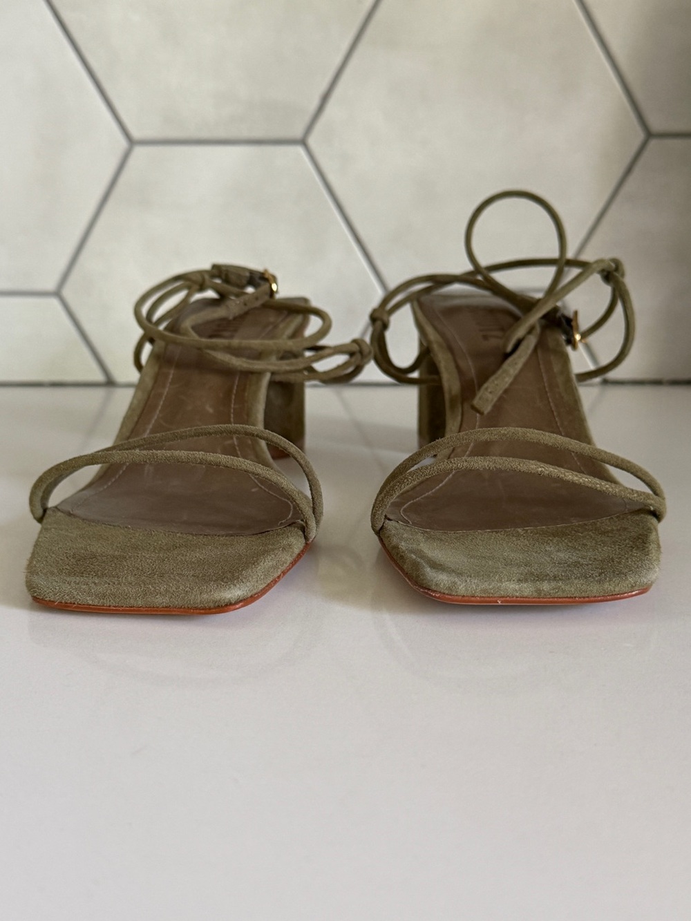 Schutz Suede Green Strappy Heel Sandal - Picture 10 of 15